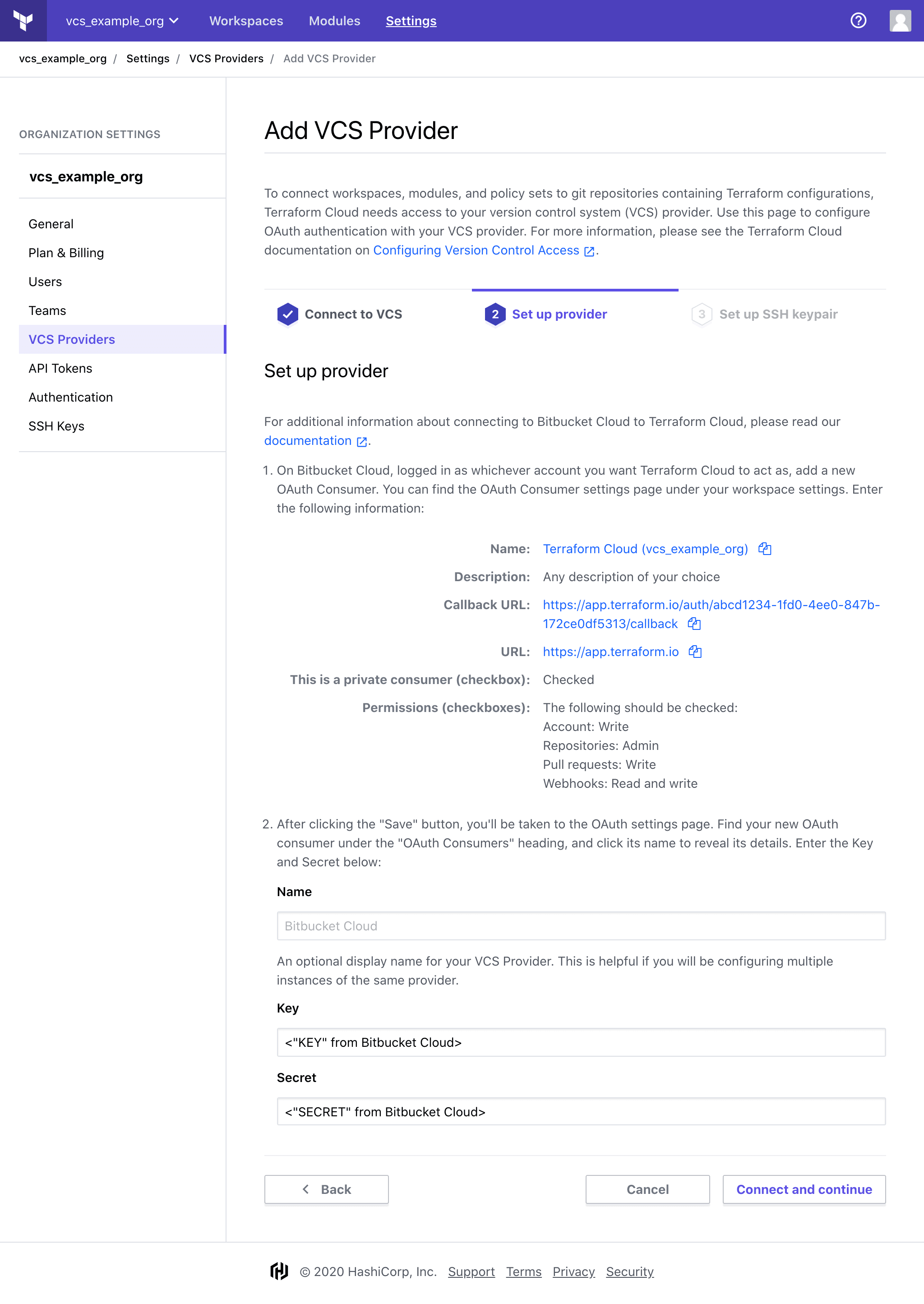 Terraform Cloud screenshot: add client fields